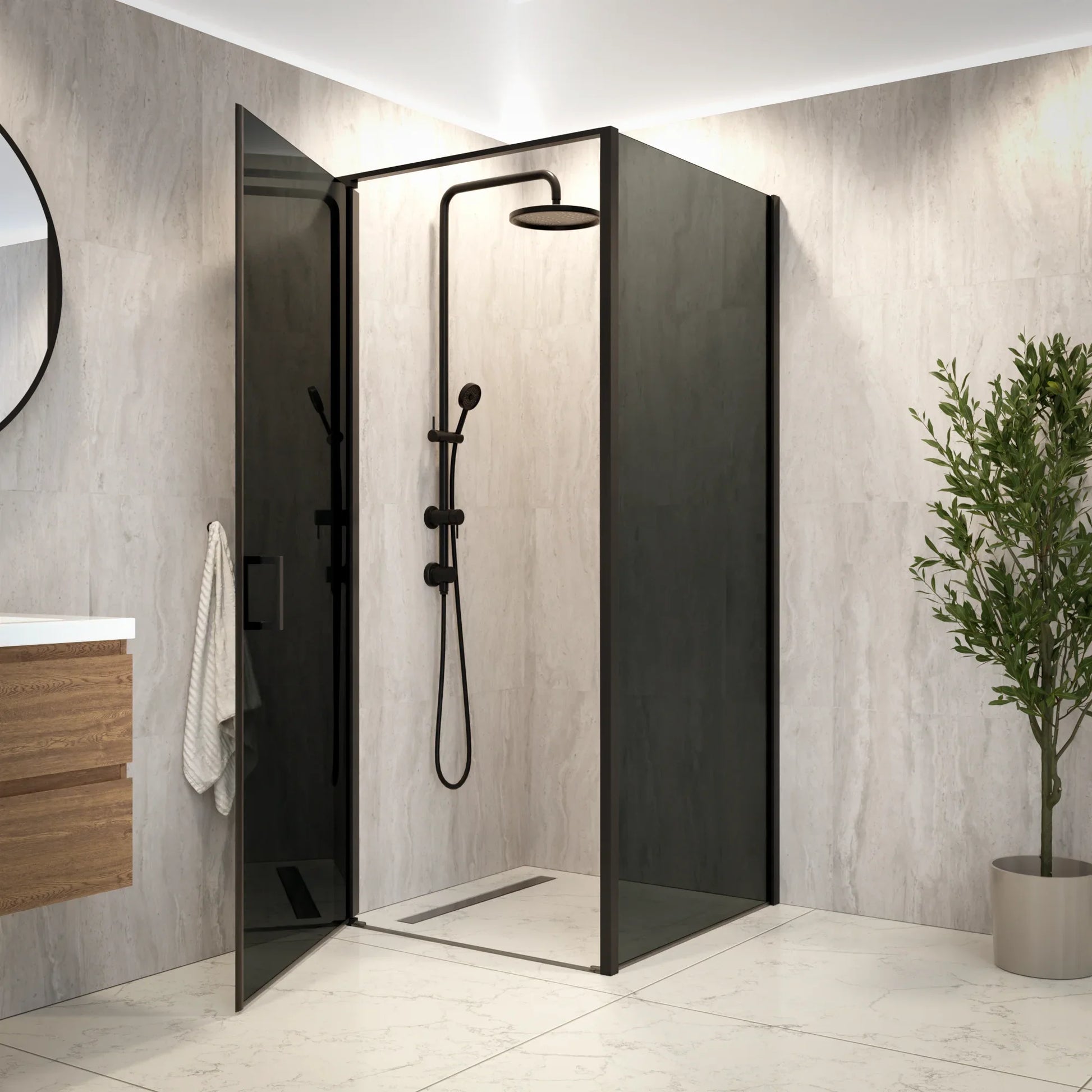 Douchecabine Vela - 90x200cm - Smoked Glass - Zwart - WDtegels