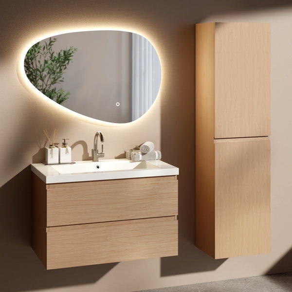 Badkamermeubel set Amara 80cm - Licht Eiken - Wastafel Wit
