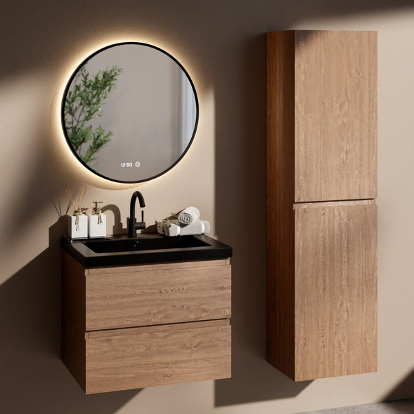 Badkamermeubel set Verona 60cm- Warm Eiken - Wastafel Zwart - PRE-ORDER