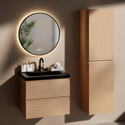 Badkamermeubelset Monaco 60cm - Licht Eiken - Wastafel Zwart - WDtegels