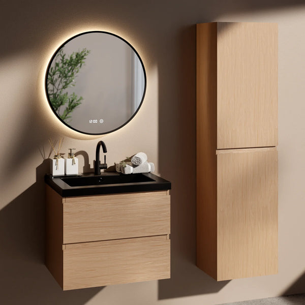 Badkamermeubel set Monaco 60cm - Licht Eiken - Wastafel Zwart