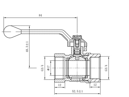 Lijntekening 1050 Kogelkraan met aluminium hendel 3/4