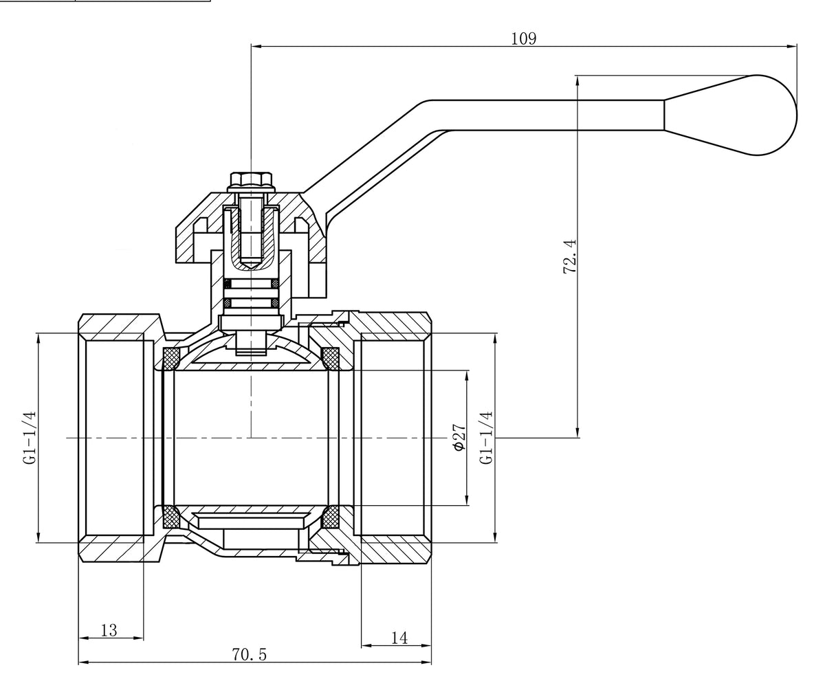 Lijntekening 1050 Kogelkraan met aluminium hendel 5/4