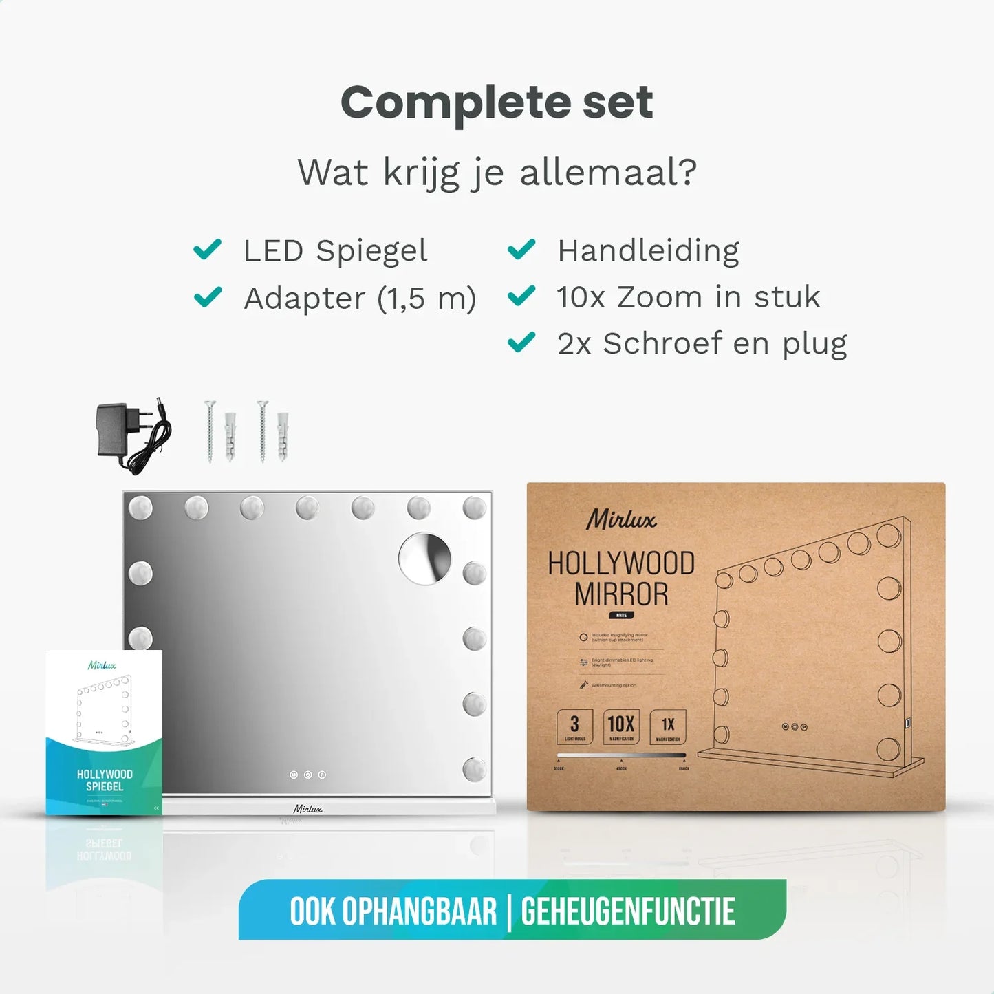 Hollywood Spiegel - Bluetooth Speakers - 58x48cm - Wit