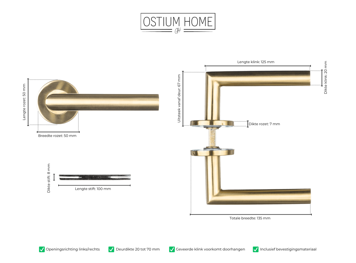 Maattekening van deurklink Avosso in goud
