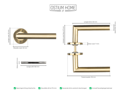Maattekening van deurklink Avosso in goud