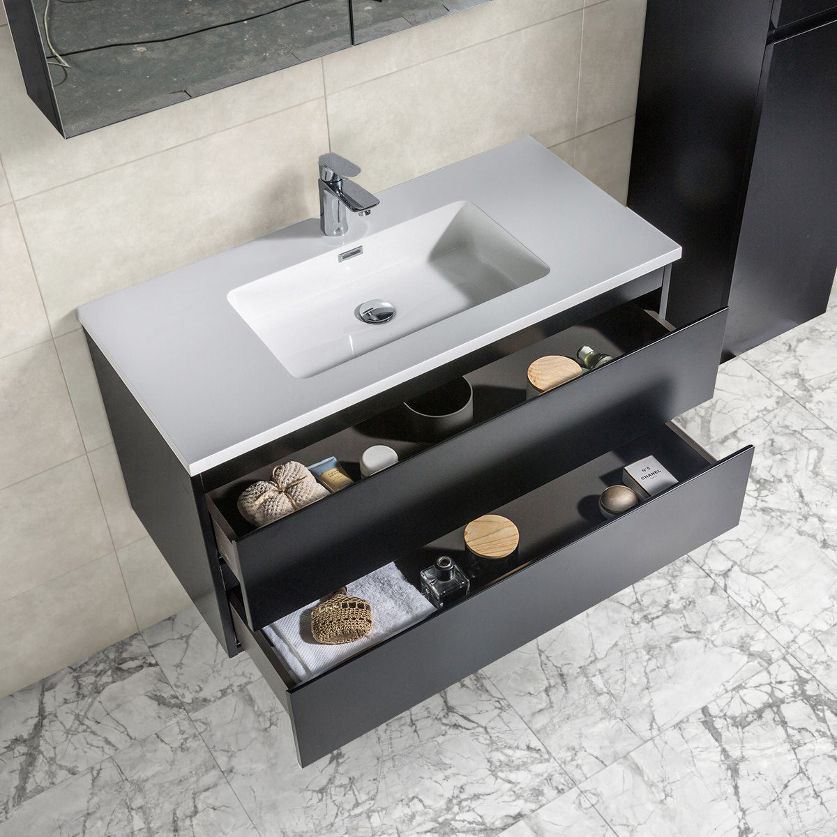 Onderkast badkamermeubel Tieme mat zwart 100x50x48cm