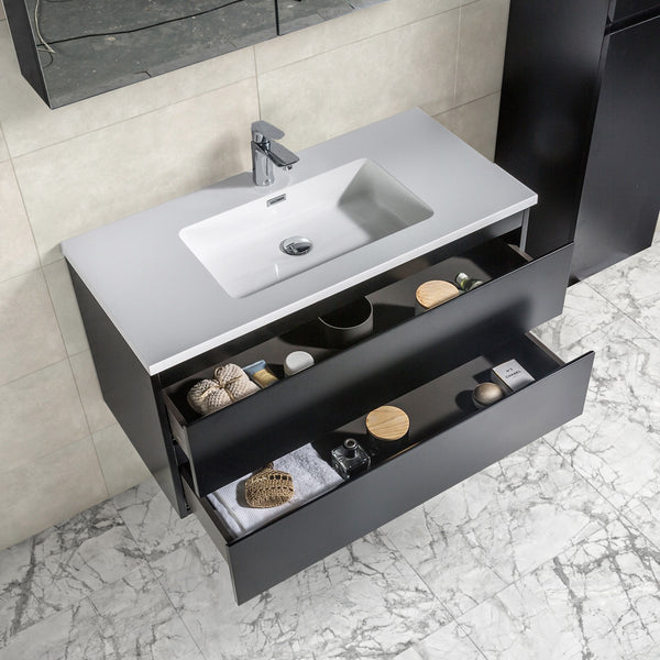 Mueble de baño Tieme 100x50x48cm + lavabo blanco - negro mate