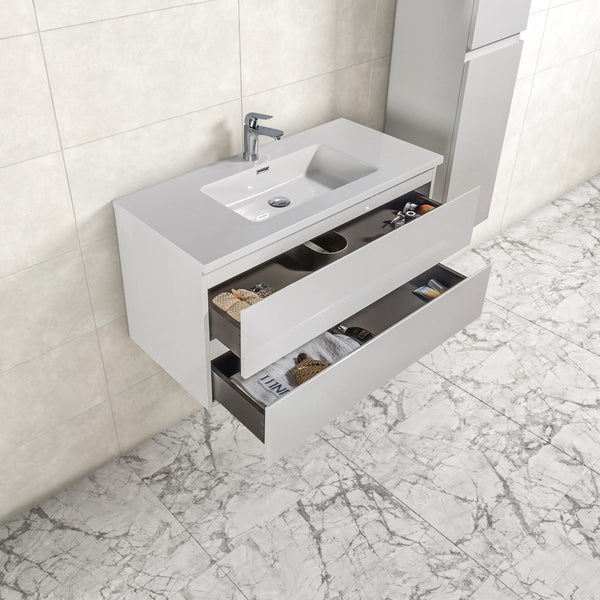 Mueble de baño Tieme 100x50x48cm + lavabo blanco - Blanco alto brillo