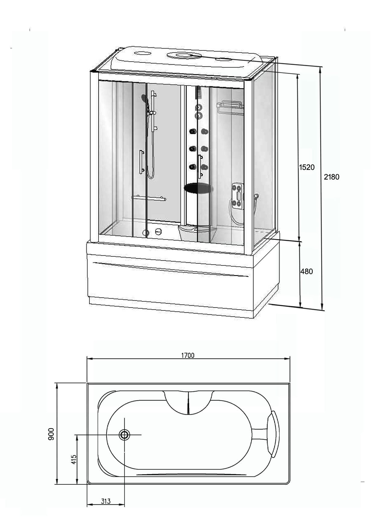 Wiesbaden Paris bad/douche 170x90x220 cm veiligheidsglas 5 mm - WDtegels