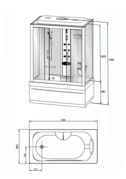 Wiesbaden Paris bad/douche 170x90x220 cm veiligheidsglas 5 mm - WDtegels