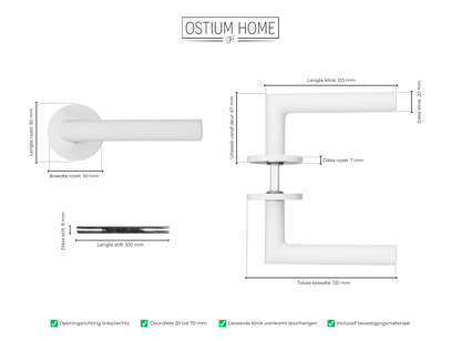 Maattekening van deurklink Civita in wit