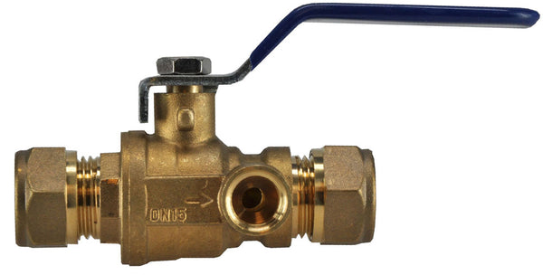 Water-kogelstopkraan 2x knel met aftapgelegenheid 28mm