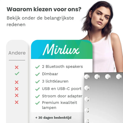 Hollywood Spiegel - Bluetooth Speakers - 80x60cm - Zwart