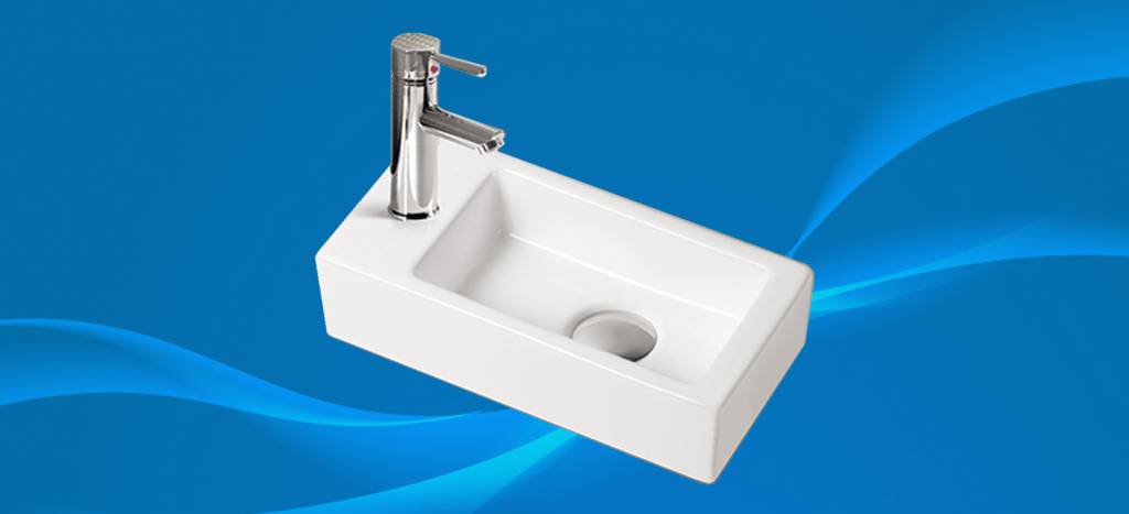 Combipakket keramische fontein met kraan en afvoer  Qubic mini L/R