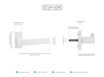 Maattekening van raamkruk Lunetta in wit