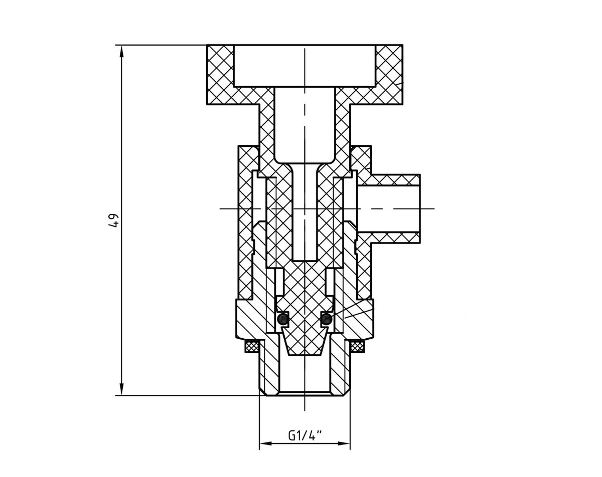 Lijntekening Draaibare aftapper tbv stopkraan 1/4
