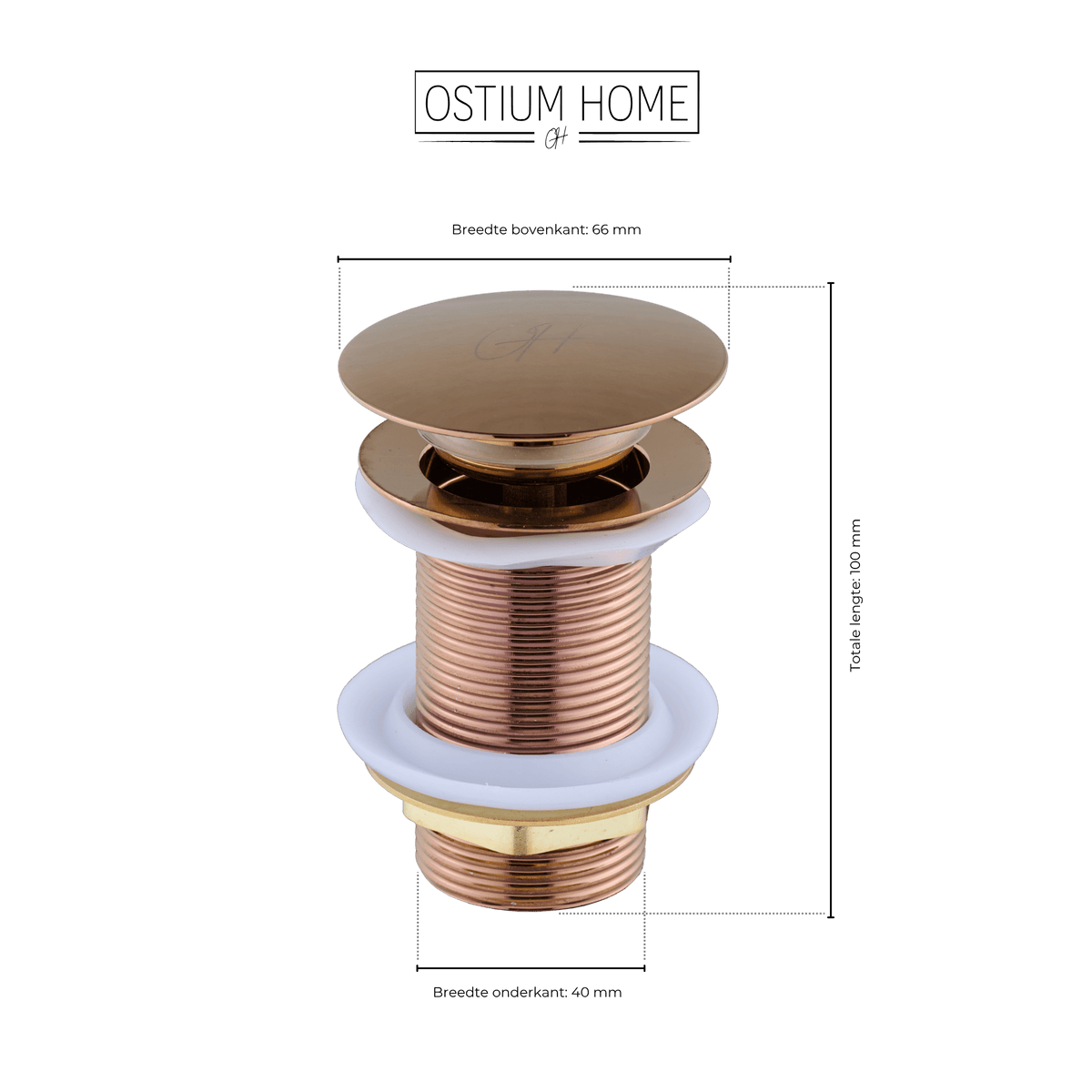 Maattekening van afvoerplug Flusso in brons met overloop