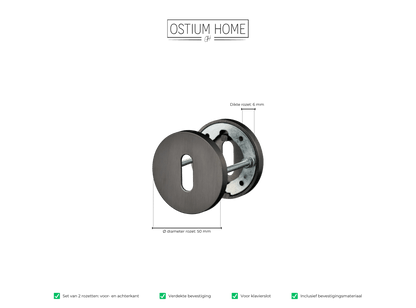 Maattekening van rond sleutelrozet in gun metal