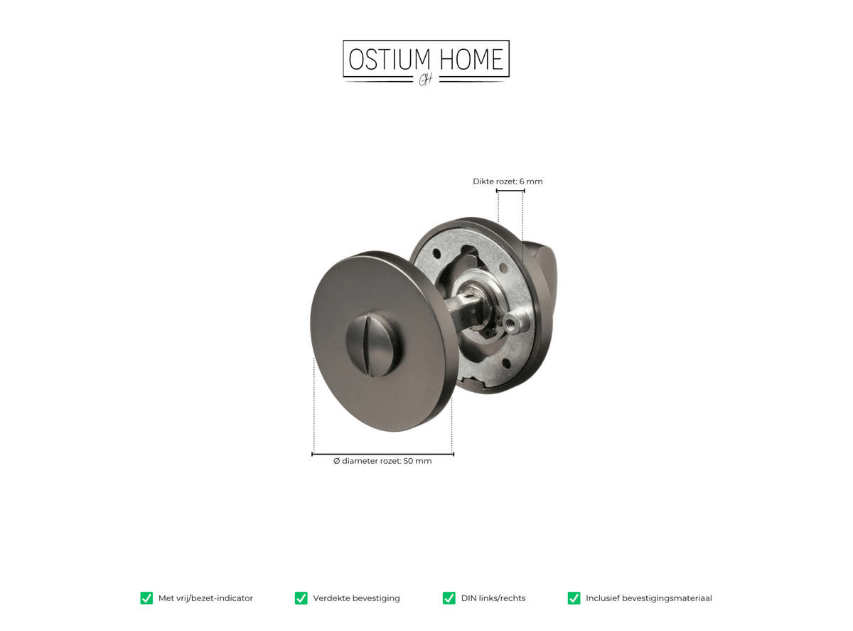 Maattekening van rond wc-rozet Basio in gun metal