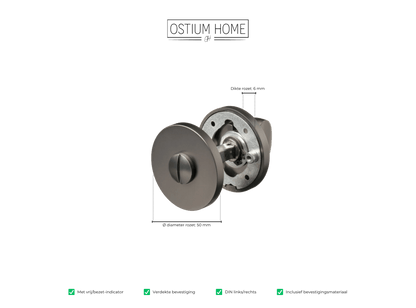 Maattekening van rond wc-rozet Basio in gun metal