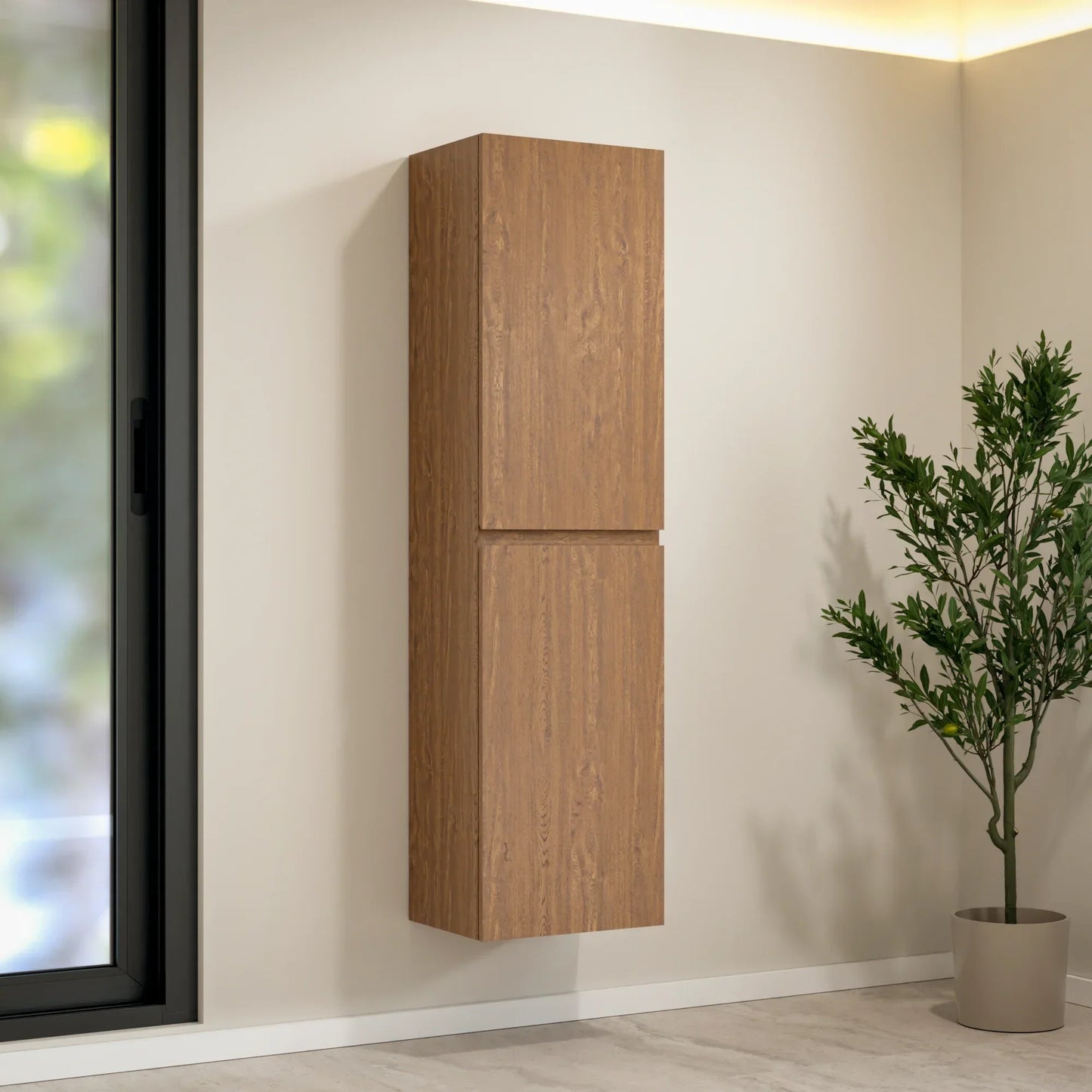 Badkamermeubelset Verona 60cm- Warm Eiken - Wastafel Zwart - WDtegels