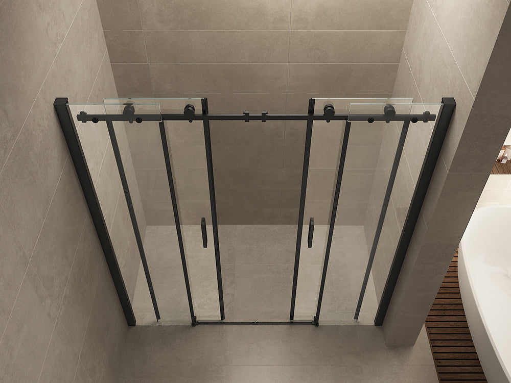 Slide nis schuifdeur dubbel 180x200cm 8mm Nano helder glas Mat zwart - detailfoto