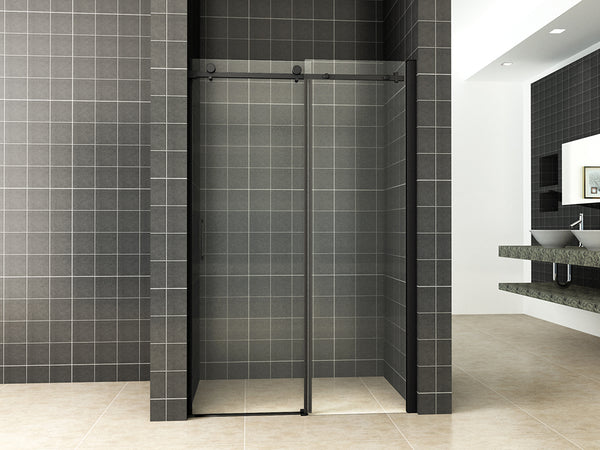 Slide nis schuifdeur | 140x200x0.8cm | Nano helder glas/mat zwart