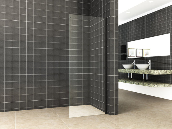Side zijwand voor nis schuifdeur | 100x200cm | 8 mm nano helder | Glas/mat zwart