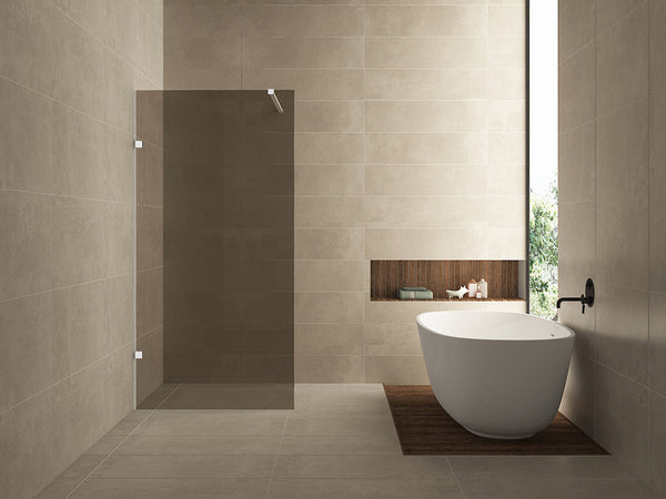 Mampara de ducha a ras de suelo Less | 90x200cm | cristal de bronce vintage Nano de 8mm | Blanco mate