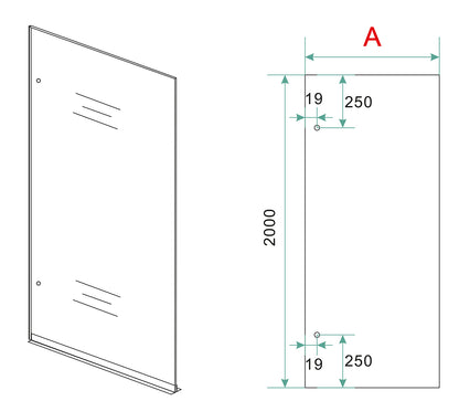 Maattekening Less inloopdouche 100x200cm 8mm Nano vintage brons glas Geborsteld brons koper