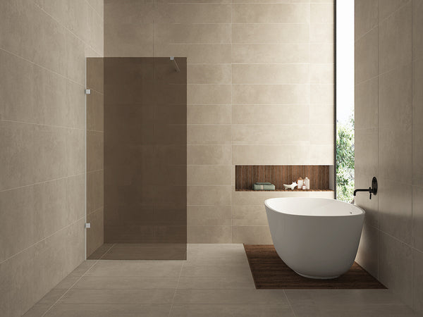 Mampara de ducha a ras de suelo Less | 120x200cm | cristal de bronce vintage Nano de 8mm | Cromo