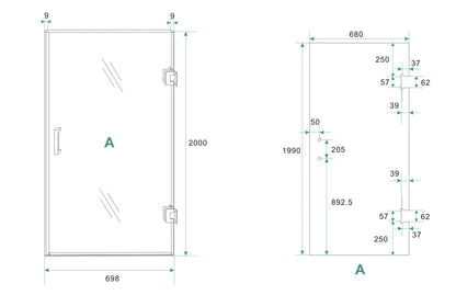 Less nisdeur rechts | 70x200x0.8cm | Nano spiegelrook- naar helder glas/geborsteld staal
