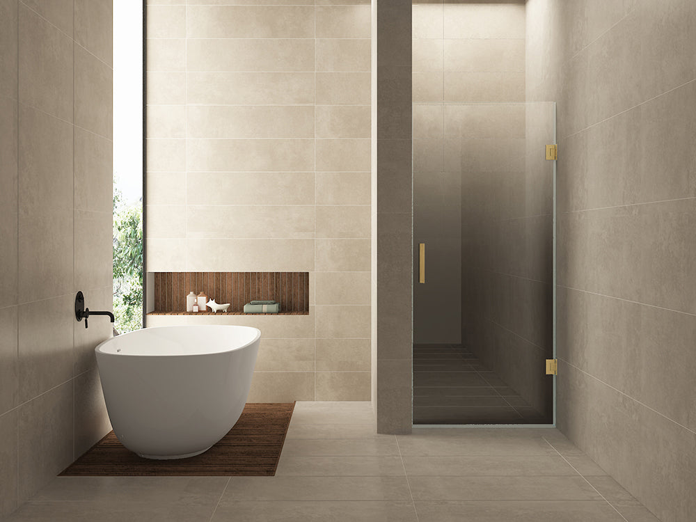 Less nisdeur rechts 900 x 2000 x 8 mm nano spiegelrook- naar helder glas/geborsteld messing - WDtegels