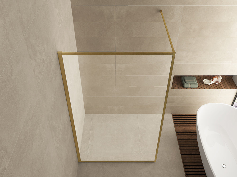 Square inloopdouche 1000 x 2000 x 8 mm nano helder glas/geborsteld messing - WDtegels