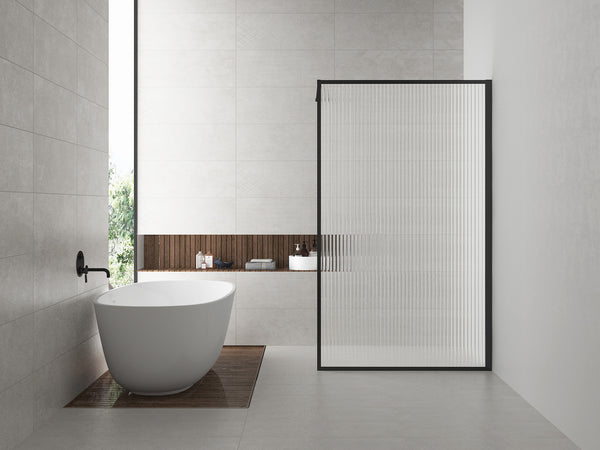 Square walk-in shower 1200 x 2000 x 8 mm nano ribbed clear glass/matte black