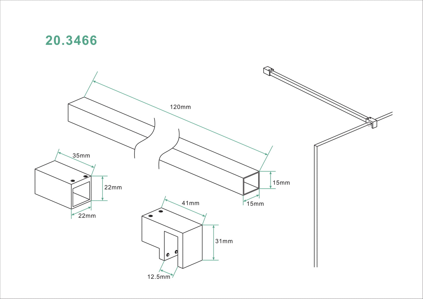 Wiesbaden Slim profielset+stabilisatiestang 120cm RVS - WDtegels
