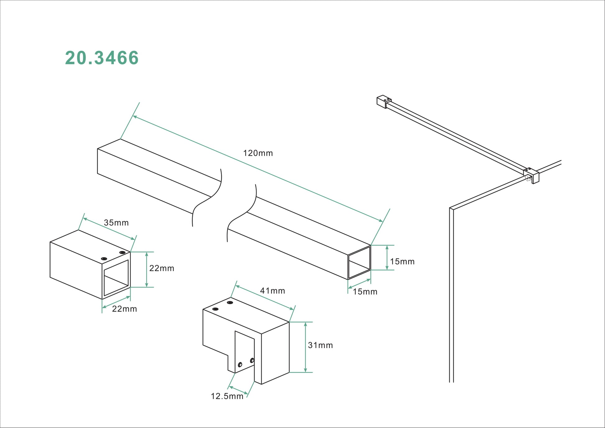 Wiesbaden Slim profielset+stabilisatiestang 120cm RVS - WDtegels