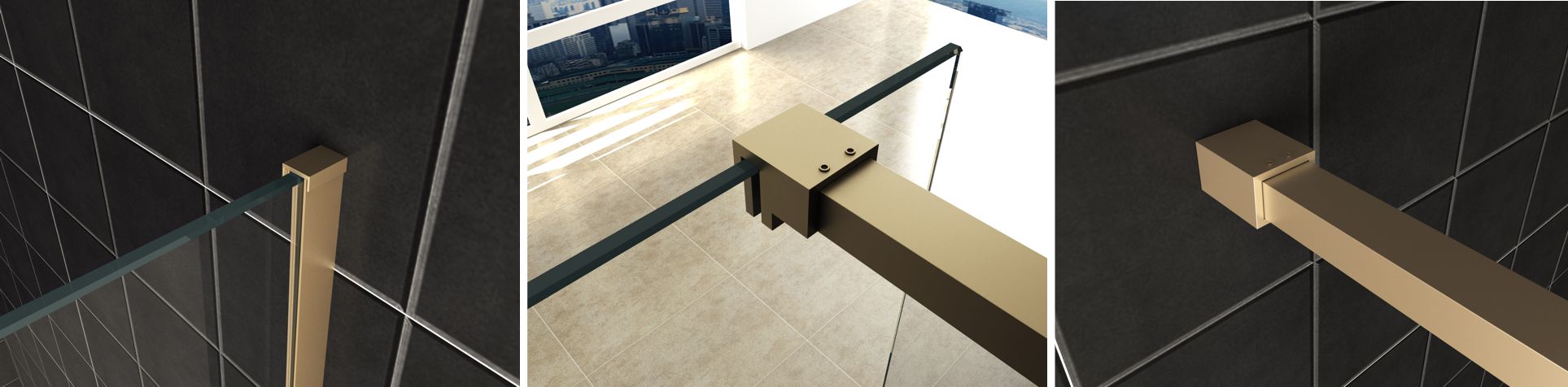 Slim profielset met stabilisatiestang 120 cm geborsteld messing - WDtegels