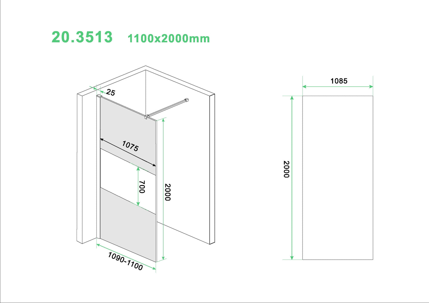 Wiesbaden Slim glasplaat gedeeltelijk matglas rookglas110x200 cm - 8mm NANO glas