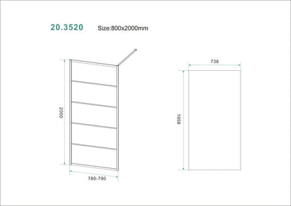 Wiesbaden Horizon inloopdouche mat zwart raster 80x200 cm - 8mm NANO glas - WDtegels