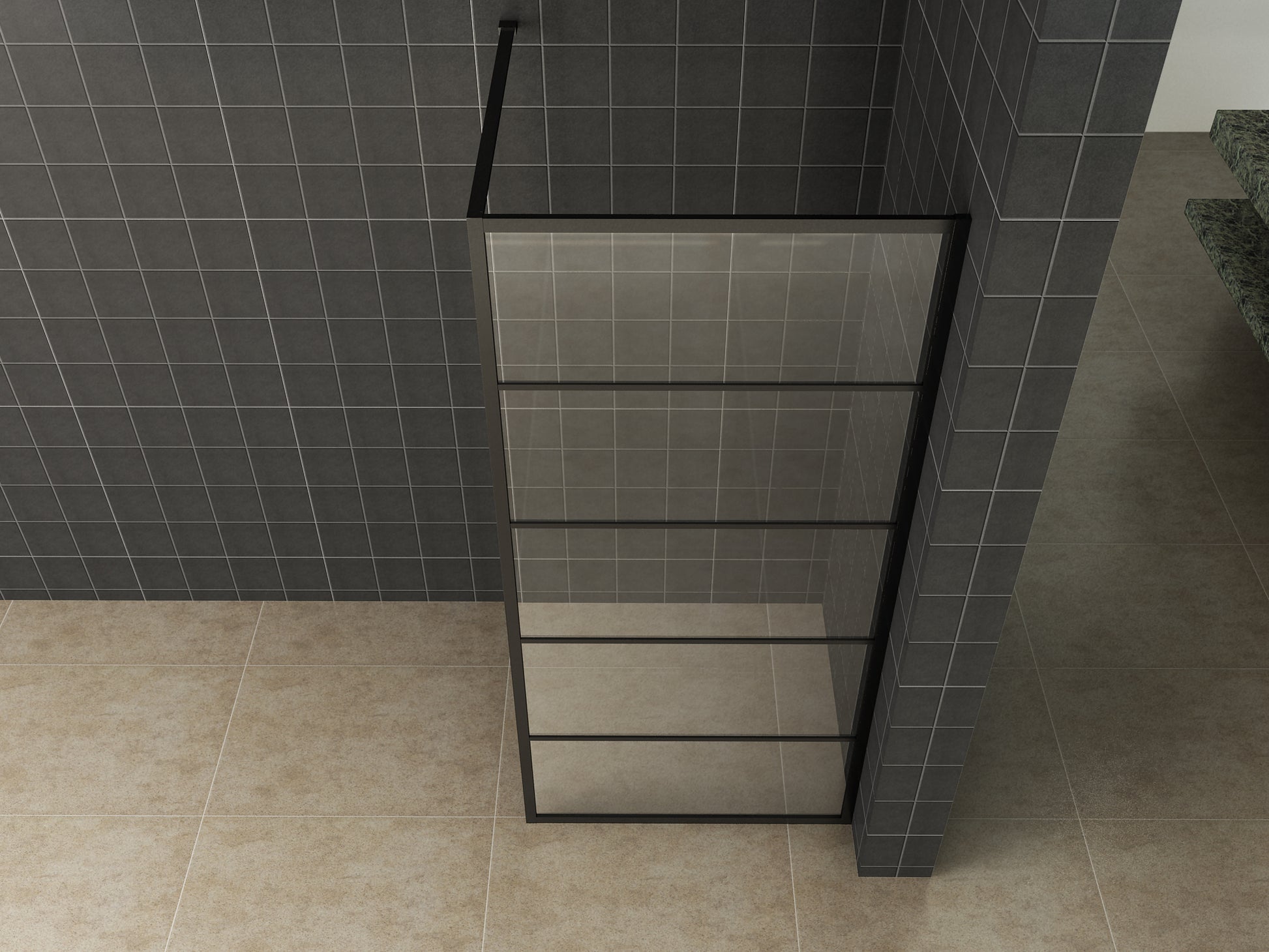Wiesbaden Horizon inloopdouche mat zwart raster 90x200 cm - 8mm NANO glas - WDtegels