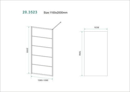 Wiesbaden Horizon inloopdouche mat zwart raster 110x200 cm - 8mm NANO glas