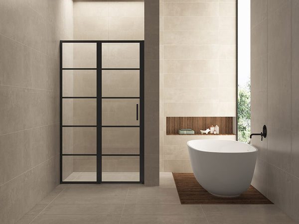 Horizon nisdeur met vast deel en raster | 140x200x0.8cm | Nano helder glas/mat zwart