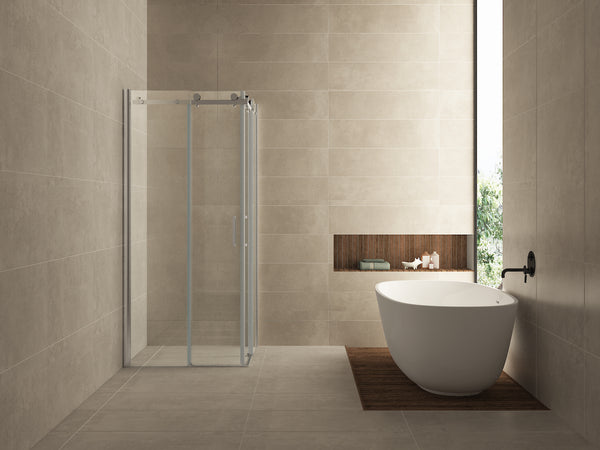 Entra cabina de ducha de esquina con 2 puertas correderas | 90x90x200cm | cristal transparente Nano de 8mm | Cromo