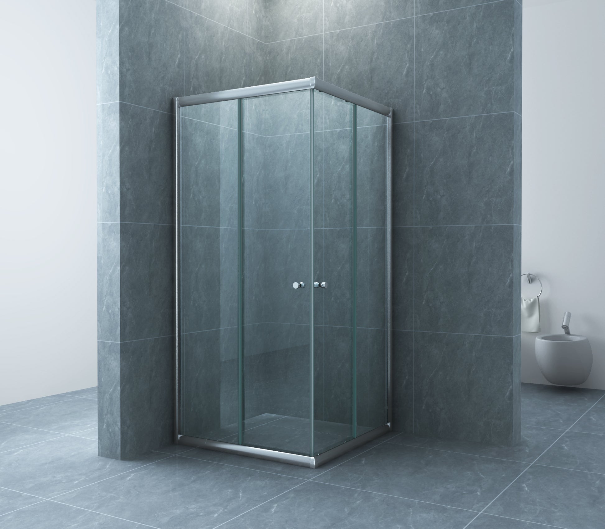 Eco hoekinstap cabine met 2 schuifdeuren 900 x 900 x 1900 x 5 mm nano helder glas/chroom - WDtegels