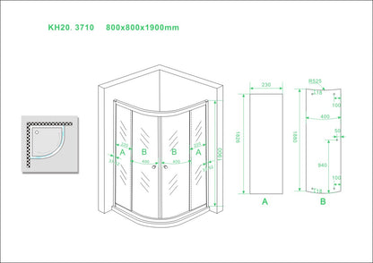 Wiesbaden Eco 1/4 ronde douchecabine 5mm 800x800x1900 helder glas - WDtegels