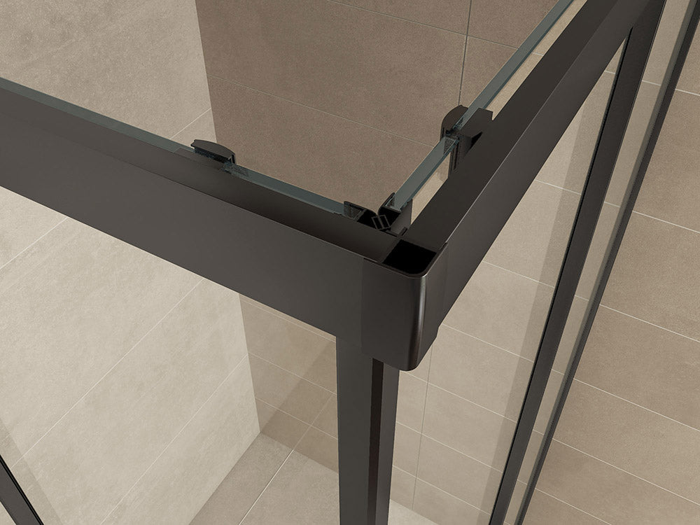 Skyline hoekinstap douchecabine | 2 schuifdeuren | 80x80x200cm | 8 mm nano helder glas/mat zwart - WDtegels