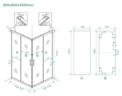 Skyline hoekinstap douchecabine | 2 schuifdeuren | 80x80x200cm | 8 mm nano helder glas/mat zwart - WDtegels