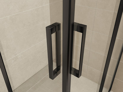 Skyline hoekinstap cabine met 2 schuifdeuren 900 x 900 x 2000 x 8 mm nano helder glas/mat zwart - WDtegels